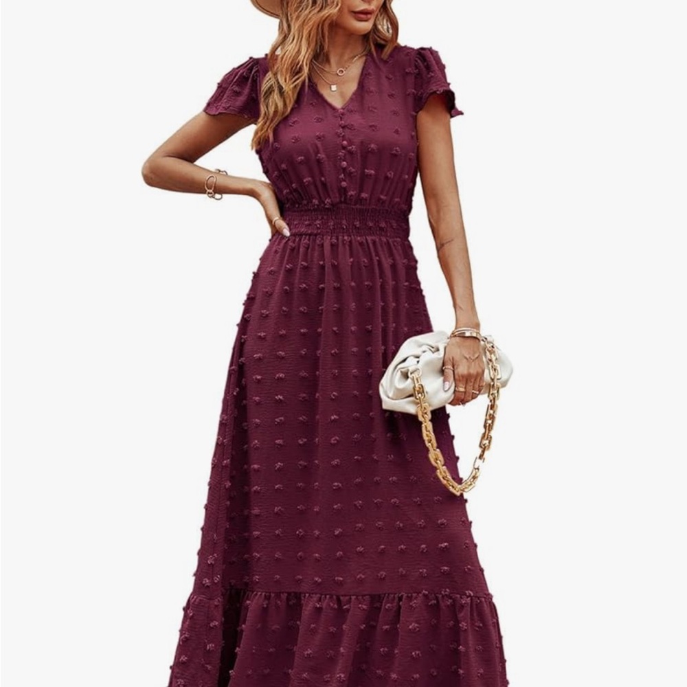Red Maxi Dress with Flutter Sleeves V-neck worn once